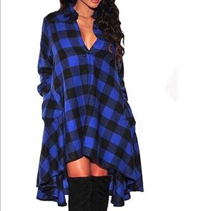 Flannel high low button down shirt dress